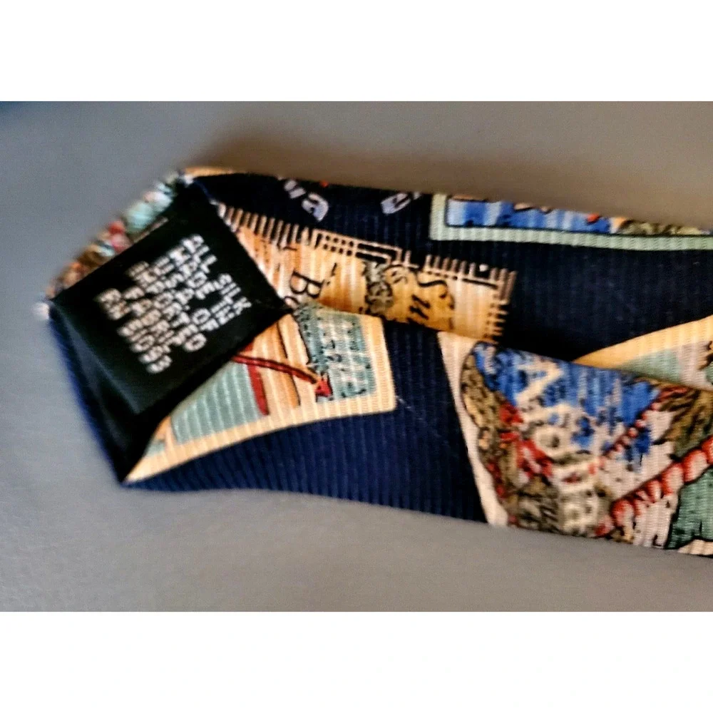 Tropicals By Tango Hawaii Stamps Bora Bora Blue 100% Silk Neck Tie